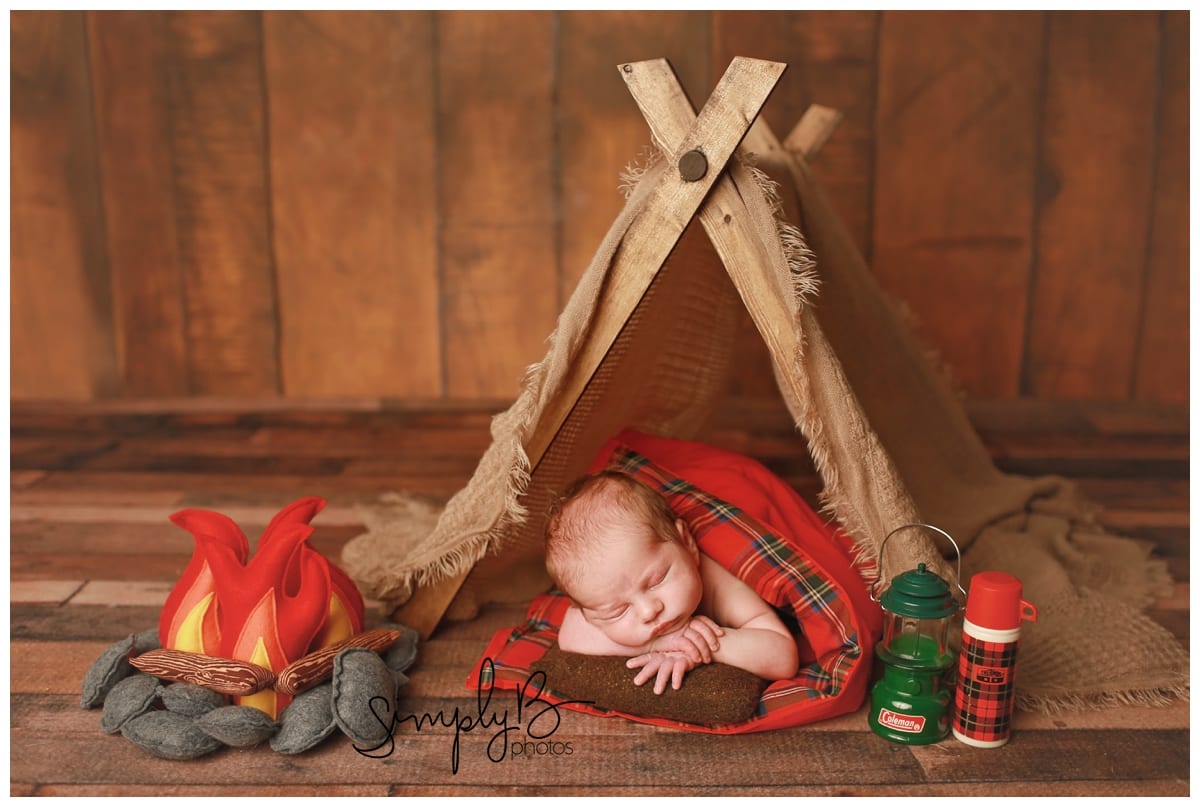 sherwood park newborn photography baby boy camping tent