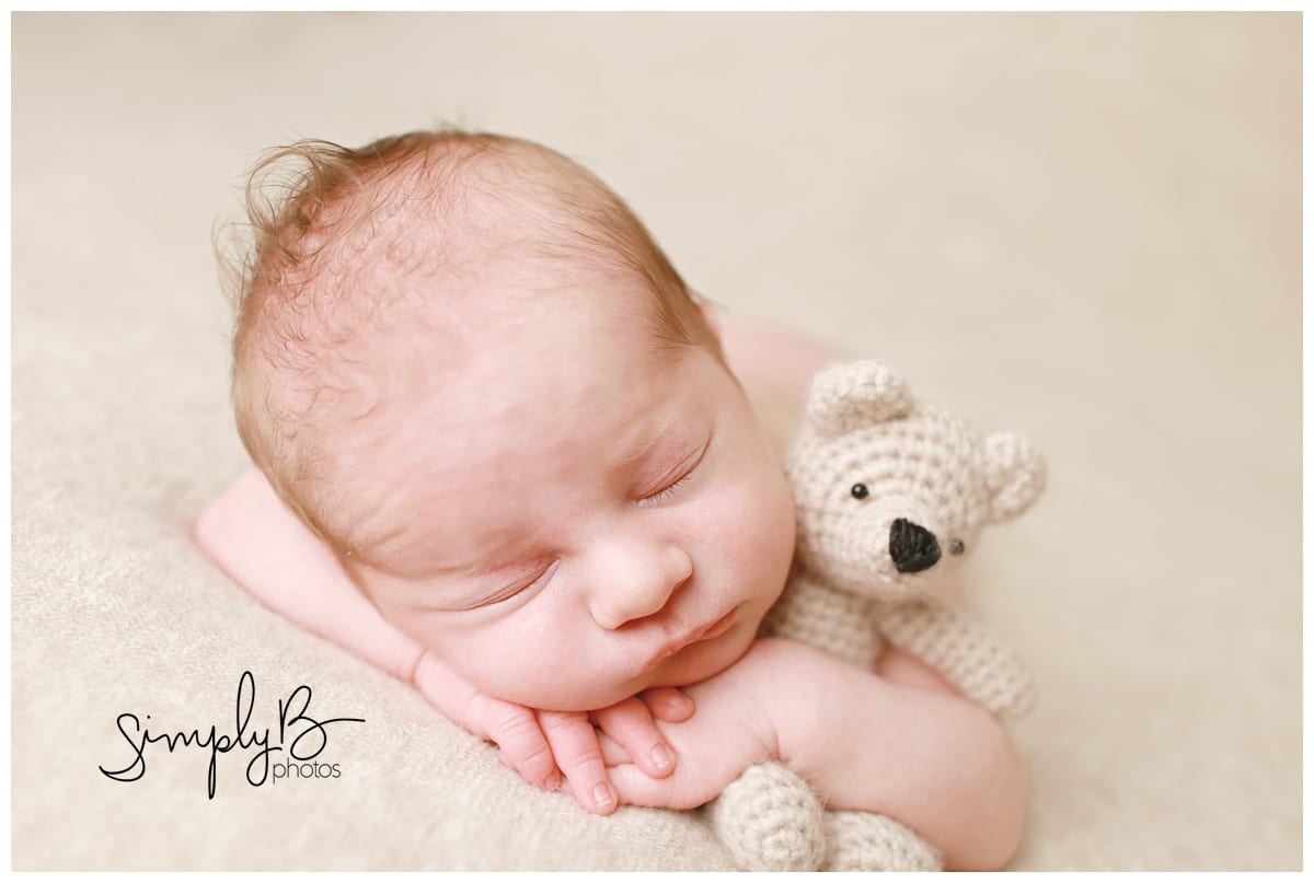 sherwood park newborn photography baby boy teddy bear